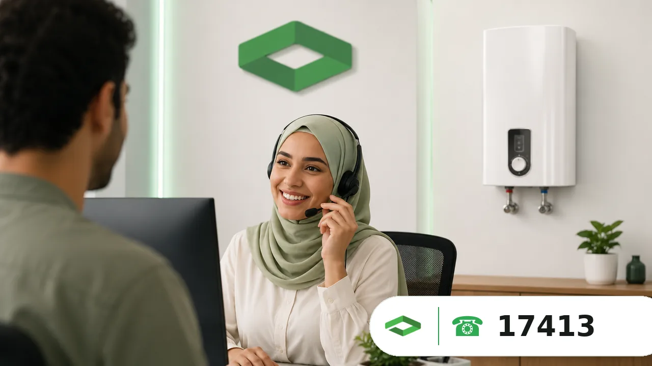 صورة توضيحية: موظفة خدمة عملاء توضح مسار التواصل لطلب صيانة سخان
